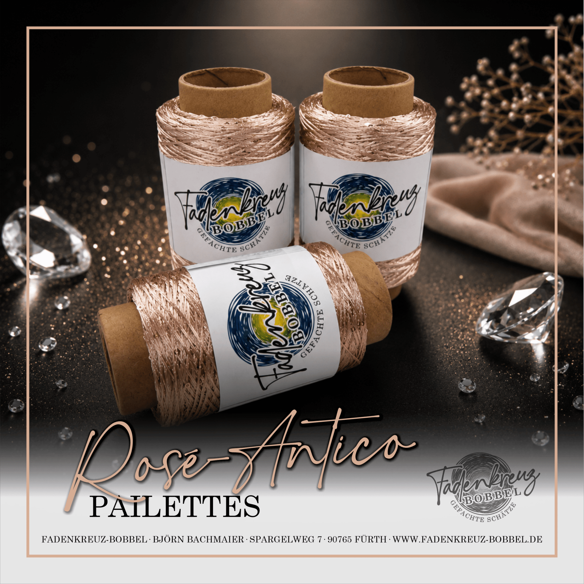 Beilaufgarn Paillettengarn Rosa Antico - Fadenkreuz Bobbel Shop