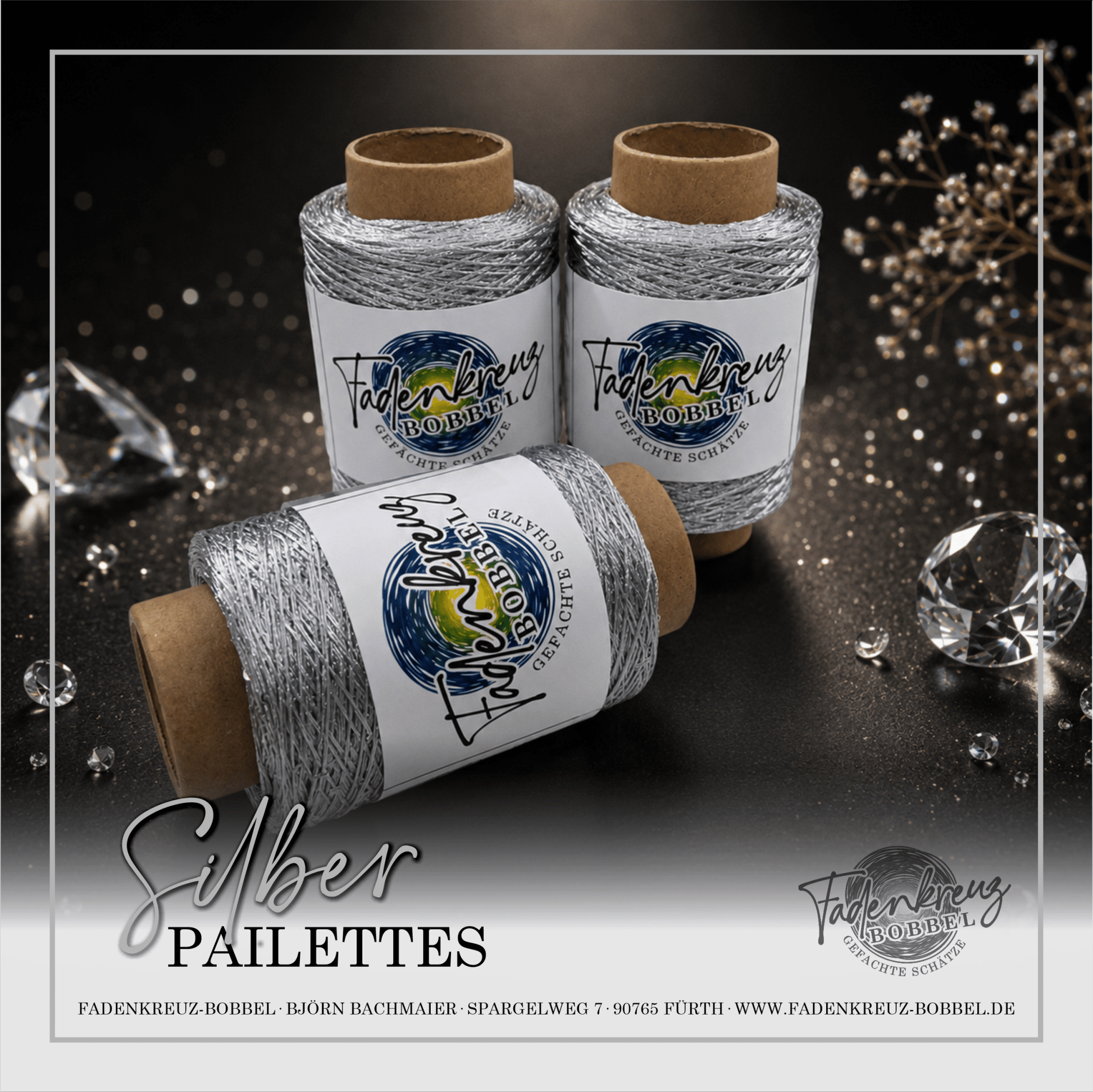 Beilaufgarn Paillettengarn Silber - Fadenkreuz Bobbel Shop