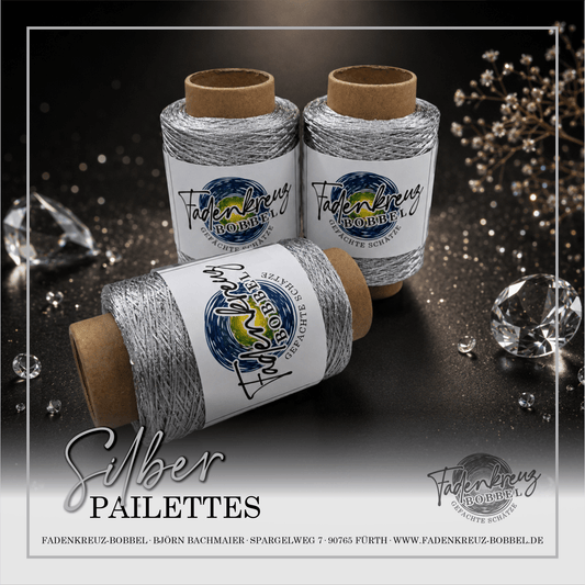 Beilaufgarn Paillettengarn Silber - Fadenkreuz Bobbel Shop